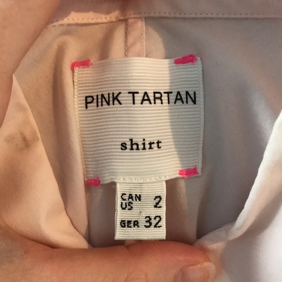 Pink Tartan blush pink button-down with white grosgrain trim - Picture 6 of 7